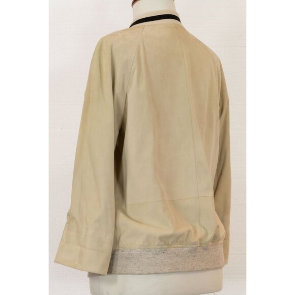 BRUNELLO CUCINELLI IVORY SUEDE ZIP BOMBER JACKET - Picture 3 of 8